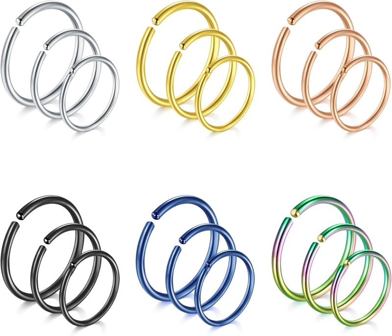 FECTAS Nose Rings Hoops Surgical Steel 18g 20g Gauge 6mm 8mm 10mm 12mm Earrings Piercing Hoops Jewelry for Men Women - Image 1